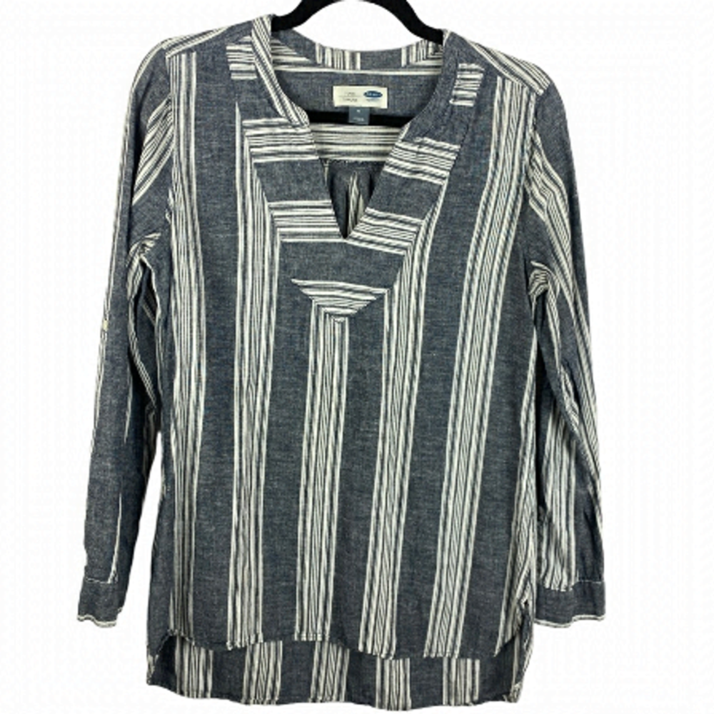 ✨3/$20✨ Old Navy Striped Linen Blend Tunic Blue White Casual Medium